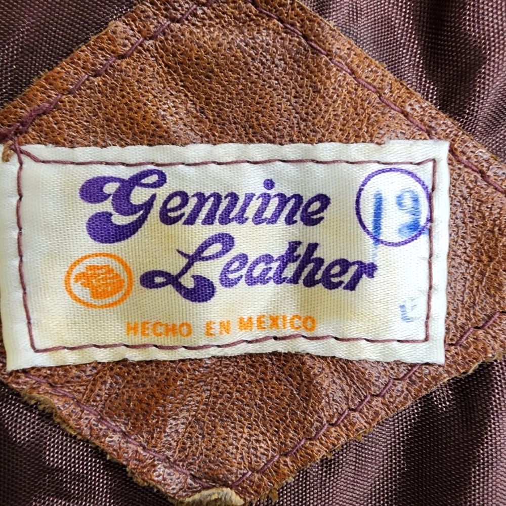 Vintage Leather Trench Coat Full Length 70s Genuine Cognac Leather size Medium - Picture 9 of 16